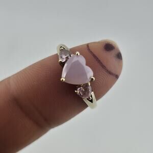 Sterling Silver Pink Heart Stone Ring Size 7.75 Romantic 925